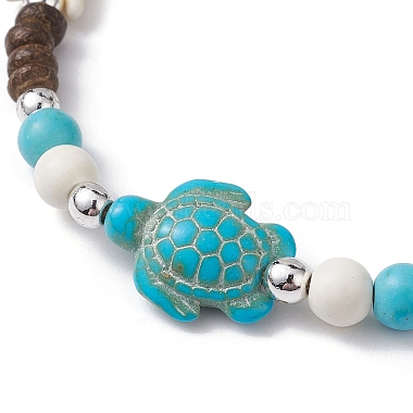Starfish & Tortoise Synthetic Turquoise Braided Bead Anklets(AJEW-AN00564-02)-3