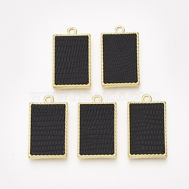 Light Gold Black Rectangle Alloy+Imitation Leather Pendants