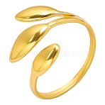 Vintage 304 Stainless Steel Three-Leaf Open Cuff Ring for Women, Golden, Inner Diameter: 17mm(LW4764-2)