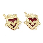 Brass Pave Clear Cubic Zirconia Connector Pendants, Heart with Arrow Charm, with Glass, Long-Lasting Plated, Rack Plating, Lead Free & Cadmium Free, Real 18K Gold Plated, 19.5x19x7.5mm, Hole: 1.4mm(KK-F933-09A-G)