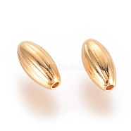 Brass Corrugated Beads, Nickel Free, Real 18K Gold Plated, Oval, 8x4mm, Hole: 1mm(X-KK-Q735-282G)