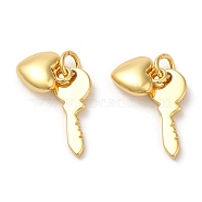 Eco-Friendly Brass Pendants, with Jump Ring, Lead Free & Cadmium Free, Key & Heart Charm, Real 18K Gold Plated, 16x6.5x1.5mm, Hole: 3mm(KK-M246-20G)