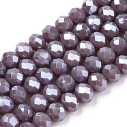 Electroplate Glass Beads Strands, Pearl Luster Plated, Faceted, Rondelle, Rosy Brown, 4x3mm, Hole: 0.4mm, about 113~115pcs/strand, 41~42cm(EGLA-A034-P4mm-A12)