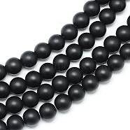 Synthetic Black Stone Bead Strands, Frosted, Round, 12~13mm, Hole: 1mm, about 31~33pcs/strand, 14.9~15.1 inch(38~38.5cm)(X-G-R345-12mm-38-1)