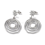 Ring 304 Stainless Steel Dangle Earrings, Flower Stud Earrings for Women, Platinum, 39.5x24.5mm(EJEW-L283-047P)