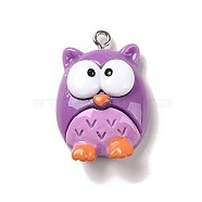 Opaque Resin Pendants, Halloween Charms with Platinum Tone Alloy Loops, Medium Orchid, Owl, 23.5x27x10mm, Hole: 1.5mm(RESI-K020-04E)