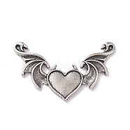 Tibetan Style Alloy Big Pendants, Heart with Wing Charm, Antique Silver, 34x54x3mm, Hole: 1.5mm(FIND-C028-03AS)
