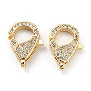 Brass Micro Pave Clear Cubic Zirconia Lobster Claw Clasps, Real 18K Gold Plated, 17x12x5mm, Hole: 1.2mm(KK-Q789-03G)