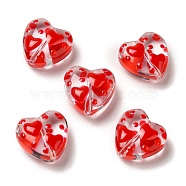 Transparent Glass Beads, with Enamel Wave Pattern, Heart, Red, 12x12x6.5mm, Hole: 1mm(GLAA-B008-03B)
