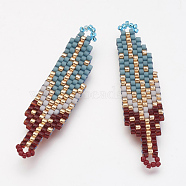 MIYUKI & TOHO Handmade Japanese Seed Beads Links, Loom Pattern, Leaf, Turquoise, 46x11x2mm, Hole: 1~2mm(X-SEED-G005-272-4)