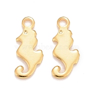 201 Stainless Steel Charms, Sea Horse, Real 24k Gold Plated, 12x5x0.8mm, Hole: 1.2mm(STAS-K217-98G)