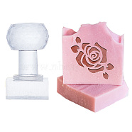 Clear Acrylic Soap Stamps with Big Handles, DIY Soap Molds Supplies, Rose, 60x38x38mm, Pattern: 35x35mm(DIY-WH0445-015)