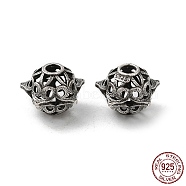 925 Sterling Silver Beads, Hollow Star, with S925 Stamp, Antique Silver, 10x7.5mm, Hole: 2mm(STER-M113-07AS)