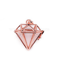 Brass Bead Cage Pendants, for Chime Ball Pendant Necklaces Making, Hollow Diamond Charm, Rose Gold, 39x30mm(BECA-PW0001-06C)