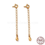 925 Sterling Silver Chain Extenders, with Spring Ring Clasps & Charms, Teardrop, Antique Golden, 62x5.8mm, Hole: 1.6mm(STER-D036-39AG)