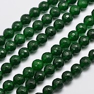 Natural Malaysia Jade Bead Strands, Round, Dyed, Faceted, Dark Green, 8mm, Hole: 1.0mm, about 46pcs/strand, 14.5 inch(G-A147-8mm-A07)