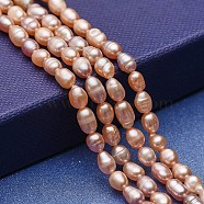 Natural Cultured Freshwater Pearl Beads Strands, Potato, Dark Salmon, 5~7x4~4.5mm, Hole: 0.5mm, about 70~71pcs/strand, 15.35~15.55 inch(39~39.5cm)(PEAR-P060-06A)