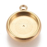 Ion Plating(IP) 304 Stainless Steel Pendant Cabochon Settings, Lace Edge Bezel Cups, Flat Round, Golden, Tray: 10mm, 15x12.5x3mm, Hole: 1.8mm(STAS-K202-03D-G)