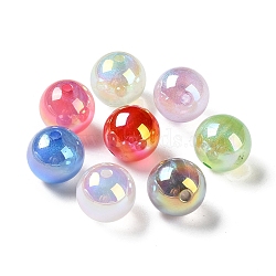 UV Plating Crackle Acrylic Beads, AB Color, Round, Mixed Color, 16x15.5mm, Hole: 3mm(MACR-D029-21A)