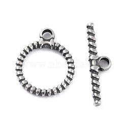 304 Stainless Steel Toggle Clasps, Ring, Antique Silver, Ring: 19x15.5x2mm, Bar: 6x23x2.5mm, Hole: 2.6mm(STAS-I190-02AS)
