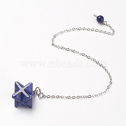 Chakra Natural Lapis Lazuli Dowsing Pendulums, with Brass Chains, Merkaba Star, 215~230mm(X-G-F516-01E)