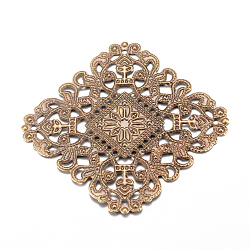 Iron Links, Etched Metal Embellishments, Rhombus, Antique Bronze, 51x51x1mm, Hole: 1mm, side: 40mm(IFIN-Q118-21AB)