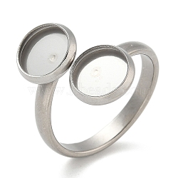 304 Stainless Steel Cuff Rings Components, Pad Ring Setting, Flat Round, Stainless Steel Color, Inner Diameter: 18mm, Tray: 8mm(STAS-K279-02A-P)