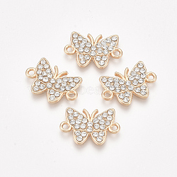 Alloy Links connectors, with Rhinestone, Butterfly, Crystal, Golden, 13x19x2mm, Hole: 1.5mm(X-PALLOY-S118-35)