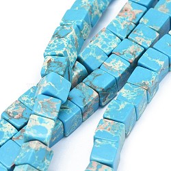Synthetic Imperial Jasper Beads Strands, Cube, Dyed, Deep Sky Blue, 8~8.5x8~8.5x8~8.5mm, Hole: 1.2mm, about 46pcs/strand, 15.3 inch(39cm)(G-F636-01B)