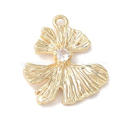 Brass Micro Pave Cubic Zirconia Pendants, Leaf, Golden, 18x16x3.2mm, Hole: 1.4mm(KK-D071-03G)