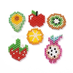 6Pcs 6 Styles Handmade Japanese Seed Beads, Loom Pattern, Strawberry & Avocado & Apple, Mixed Shapes, Fruit, 15~28x15~17x1.5mm, 1pc/style(PALLOY-MZ00033)