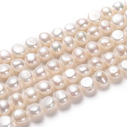 Natural Cultured Freshwater Pearl Beads Strands, Potato, White, 7~8x8~9mm, Hole: 0.6mm, about 48pcs/strand, 14.57 inch(37cm)(PEAR-L033-52-01)