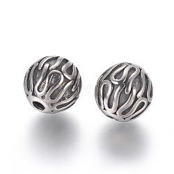 304 Stainless Steel Beads, Round, Antique Silver, 9.5mm, Hole: 2mm(STAS-G204-47AS)