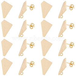 16Pcs Polygon Brass Stud Earring Findings, with Vertical Loops & 16Pcs Ear Nuts, Real 18K Gold Plated, 18x13mm, Hole: 3mm, Pin: 0.8mm(KK-FH0006-79)