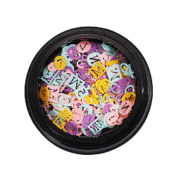 Ultrathin Sequins, Nail Art Glitter Paillettes, Number and Letter, Mixed Color, 3~5x3~6x0.2mm, about 100pcs/box, Box: 4x1.45cm(MRMJ-S006-069E)