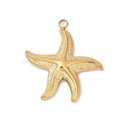 304 Stainless Steel Pendants, Ion Plating(IP), Marine Organism Charm, Real 18K Gold Plated, Starfish, 25x22x2.5mm, Hole: 2mm(X-STAS-C121-46E-G)