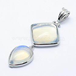 Opalite Big Pendants, with Brass Findings, Dyed, Platinum, Teardrop & Rhombus, 53x25x7mm, Hole: 6x9.5mm(G-L468-10)