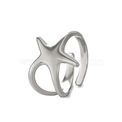 Stainless Steel Open Cuff Rings, Jewely for Women, Starfish, Stainless Steel Color, US Size 8(18.1mm)(PW-WG87E46-02)