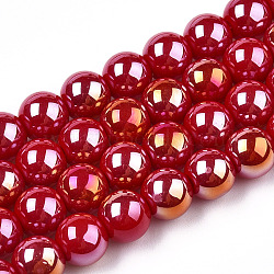 Electroplate Opaque Glass Beads Strands, AB Color Plated, Round, Red, 8~8.5mm, Hole: 1.5mm, about 51~53pcs/strand, 14.96 inch~15.55 inch(38~39.7cm)(X-GLAA-T032-P8mm-AB04)