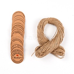 Kraft Paper Tags, with Hemp Rope, with Word Thank you, Sandy Brown, Paper Tag: 30x0.25mm, about 100pcs/set(DIY-WH0325-37)