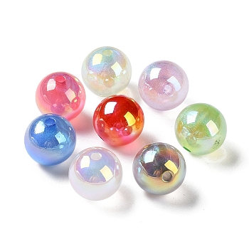 UV Plating Crackle Acrylic Beads, AB Color, Round, Mixed Color, 16x15.5mm, Hole: 3mm