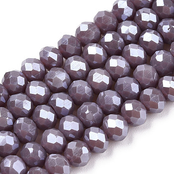 Electroplate Glass Beads Strands, Pearl Luster Plated, Faceted, Rondelle, Rosy Brown, 4x3mm, Hole: 0.4mm, about 113~115pcs/strand, 41~42cm