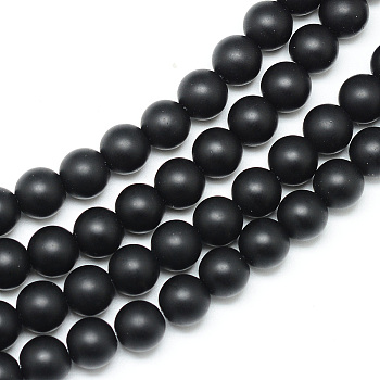Synthetic Black Stone Bead Strands, Frosted, Round, 12~13mm, Hole: 1mm, about 31~33pcs/strand, 14.9~15.1 inch(38~38.5cm)