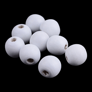 Dyed Natural Wood Beads, Round, White, 14x13mm, Hole: 4mm