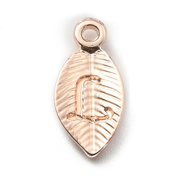 Alloy Pendants, Leaf with Letter Charm, Rose Gold, Letter.L, 15.5x7.5x2.5mm, Hole: 1.5mm