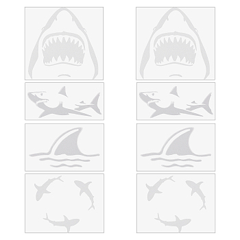 8 Sheets 4 Styles PET Waterproof Car Stickers, Self-Adhesive Decals, for Vehicle Decoration, Shark Pattern, White, 60~90x89~118x0.1mm, 2 sheets/style
