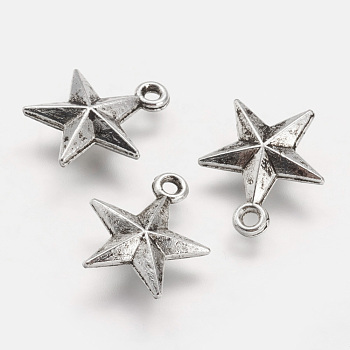 Tibetan Style Alloy Pendants, Star, Antique Silver, 16.5~17x15x2~3mm, Hole: 2~3mm