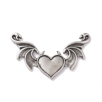 Tibetan Style Alloy Big Pendants, Heart with Wing Charm, Antique Silver, 34x54x3mm, Hole: 1.5mm