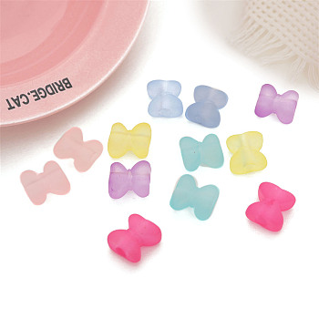 Rubberized Style Transparent Acrylic Beads, Large Hole Beads, Bowknot, Mixed Color, 13.7x15mm, Hole: 4.5mm