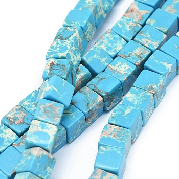 Synthetic Imperial Jasper Beads Strands, Cube, Dyed, Deep Sky Blue, 8~8.5x8~8.5x8~8.5mm, Hole: 1.2mm, about 46pcs/strand, 15.3 inch(39cm)